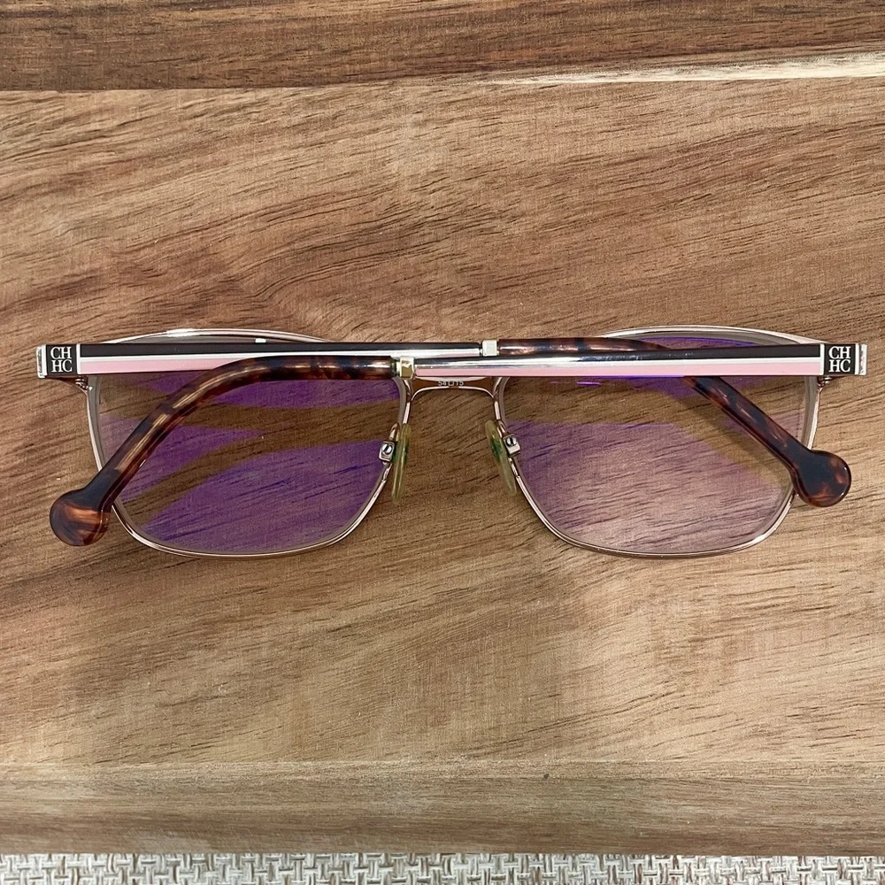 CAROLINA HERRERA VHE125K Gold Brown Pink Tortoise Square Metal FRAMES  54-15-135